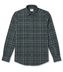 Enovate Men's <b>Emerald</b> Green Plaid 100% Cotton Summer <b>Dress</b> Shirt Double Breasted Full Sleeve Turn-down Collar Smart Casual - Product Image 1