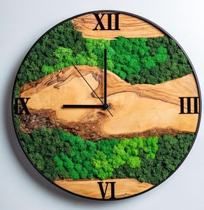 Rustic Wood Slice Wall <b>Clock</b> Scenic Forest Design Analog Quartz Timepiece Round Wooden Decor for Living Room moss <b>clock</b> - Product Image 1