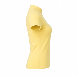 T-shirt personnalisé pour femme, jaune pâle, coupe ajustée moderne, col montant, manches courtes, en jersey de coton côtelé doux - Product Image 4