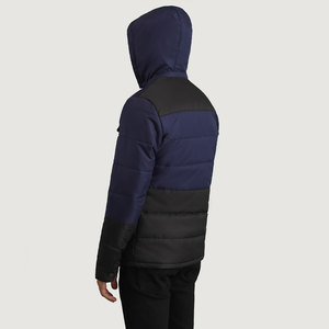 Blouson matelassé homme bleu marine et noir à blocs de couleur, coupe-vent, épais et isolé, style décontracté, col montant, bouton unique - Product Image 6