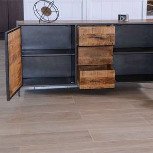 Vandana Crystal Balance industrial low <b>sideboard</b> in grey metal and solid mango wood - Product Image 3