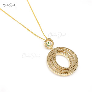 1.70CTW Round Cut White Diamond Statement <b>Pendant</b> 14K <b>Solid</b> <b>Gold</b> Natural Emerald Dangling <b>Pendant</b> Prong Set Jewelry Gift For Her - Product Image 5