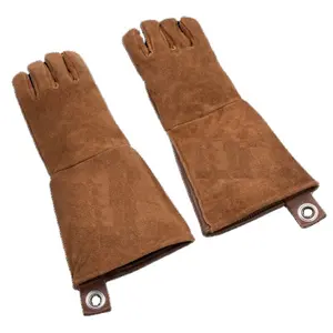 Barbekü eldiven inek bölünmüş deri izgara isıya dayanıklı barbekü eldiven kalınlaşmak uzun koruma el güvenlik giyim kişisel koruma