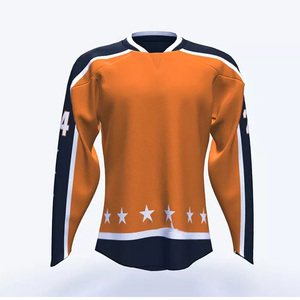 Maillot de hockey sur glace unisexe personnalisé, respirant, imprimé, orange, marine, blanc, polyester, uniforme d'équipe, nom et numéro personnalisés, OEM ODM, adulte - Product Image 1