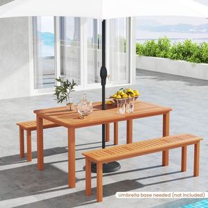 Tavolo da Pranzo da Esterno in Legno Massello con Foro per Ombrellone per 6 Persone - Product Image 3