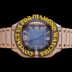 Reloj de Pulsera Clásico para Hombre, Diseño Personalizado Brillante, Completamente Cubierto de Diamantes Moissanite, Esfera Cuadrada Azul de 41 mm, Acero Inoxidable en Oro Blanco - Product Image 1