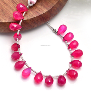 Perles de pierres précieuses en forme de larme à facettes en calcédoine rose naturelle 8x6mm-9x6mm brin de pierres précieuses de 4 pouces pour la fabrication d'articles de bijoux - Product Image 2