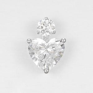 Pendentif en diamant taille cœur avec pierre d'accentuation ronde, sertissage à trois griffes, bijoux fins - Product Image 1