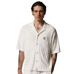 Chemise en tricot à carreaux pour homme, manches courtes, boutonnée, décontractée, été, tricotage, haut blanc, OEM, vente en gros - Product Image 1