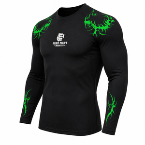 Haut de combat MMA pour homme à manches longues, noir et vert imprimé, séchage rapide, UPF50, écologique - Product Image 5
