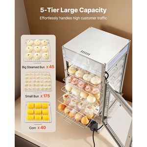 Scaldavivande Commerciale a 5 Ripiani con Struttura in Acciaio Inossidabile, 1200W, Luce LED, Controllo Manuale della Temperatura, Ripiano Regolabile 86' - Product Image 5