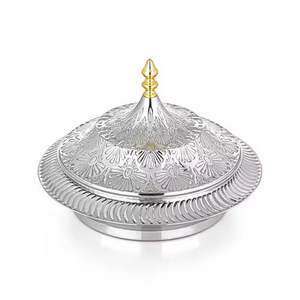 Cazuela de Acero Inoxidable con Relieve y Tapa Plateada, Plato Decorativo para Buffet, para Catering de Bodas - Product Image 1