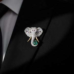 Broche de Plata de Ley con Piedra Verde Elefante para Niños, Pin de Solapa, Joyería de Destaque para Sherwani, Regalo para Fiesta de Boda - Product Image 6
