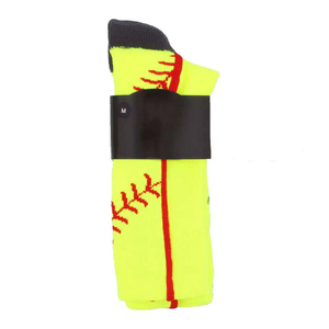 Neon Yellow Baseball <b>Knee</b> <b>High</b> Socks with Red Stitch Pattern Breathable Spandex Polyester Adult Sports Socks Summer - Product Image 2