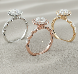 แหวนหมั้นวินเทจทรงมาร์คีส์ประดับเพชรแบบวงแหวนรอบๆ ชุบทองคำสีกุหลาบ - Product Image 5