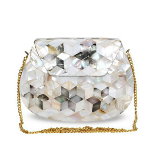 Handmade Mother of Pearl <b>Clutch</b> Purse <b>Gold</b> Chain Iridescent Mosaic Evening <b>Bag</b> for Woomans Weddings & Special Occasions - Product Image 1
