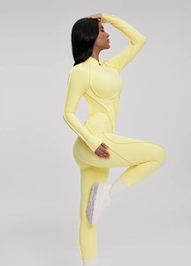 Faja Moldeadora de Yoga de Cintura Alta para Mujer, Beige Sólido, Sin Mangas, Sin Tirantes, con Cremallera, Control de Abdomen, Ajuste Ceñido, Largo Completo, Secado Rápido - Product Image 5