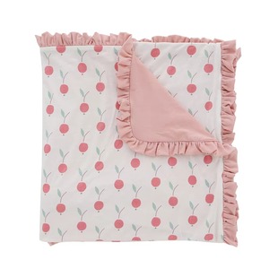 Couverture portable en coton imprimé cerises, style pastoral, avec bordure à volants rose, texture douce et agréable pour la peau, légère, type couverture d'emmaillotage - Product Image 1