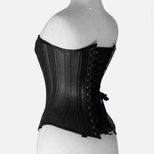 Women's <b>Black</b> Leather <b>Corset</b> Shaper Over bust Firm Control Hook-and-Eye Closure Control Shapewear for Daily Wear Double Boned - Product Image 2