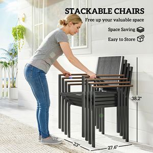 Set da Pranzo per Esterni in Legno di Acacia per 4 Persone, Tavolo Rettangolare da 150 cm e Sedie Impilabili - per Uso in Veranda - Product Image 5