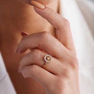 Yellow Gold Sunburst Lab Grown Diamond <b>Statement</b> <b>Ring</b> - Product Image 6