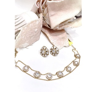 Simple Designer High Quality Brass Gold Plated Classic <b>Statement</b> Fusion <b>Necklace</b> Set Earrings Wedding Engagement Gift Party - Product Image 1