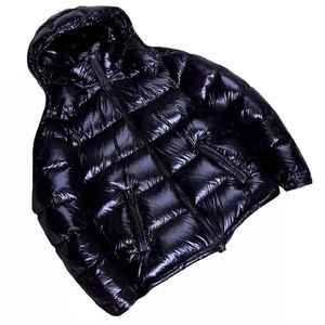 Men's black hooded puffer Windproof down filled jacket Casual winter coat Regular fit Zipper closure - Product Image 2