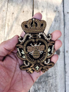 New Custom Made Royal Crown Hand Embroidered Bullion Wire Badges Totally Hand Made Twill Fabric Embroidery Badges for Sale - Product Image 2
