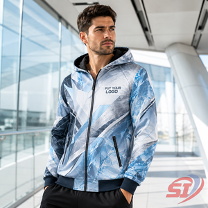 Sweat-shirt à capuche personnalisé haut de gamme, motif géométrique argenté glacé, fermeture éclair intégrale, style streetwear, marque privée, logo OEM, fournisseur en gros - Product Image 4