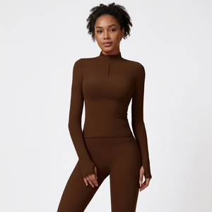 <b>Women's</b> Long Sleeve Half-Zip <b>Compression</b> <b>Top</b> Solid Color Breathable Stretch Fit All Seasons Activewear Shirt - Product Image 4