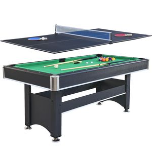 Tavolo da Biliardo Nero da 6 Piedi con Feltro Verde e Piano Convertibile per Ping Pong - Product Image 1
