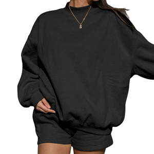 Conjunto de Sudadera y Pantalones Cortos de Dos Piezas para Mujer, Cuello Alto, Oversize, Manga Larga, Color Sólido, Transpirable, Ecológico, Invierno, ODM, Logotipo Personalizado - Product Image 2