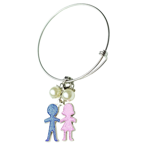 Pulsera de Alambre Plateado con Dijes de Niño y Niña, Ajustable, Accesorio de Joyería de Moda para Mujer, Regalo para Uso Diario - Product Image 3