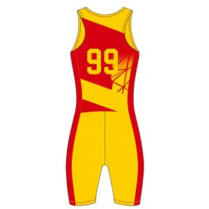 Combinaison de compétition de rowing rouge et jaune pour homme, sans manches, uniforme de performance, maillot de course, vêtements de sport d'équipe personnalisés en gros - Product Image 2