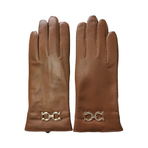 Brown Leather Wrist Length <b>Gloves</b> Thermal Unlined Plain Style Daily Use Winter Casual - Product Image 1