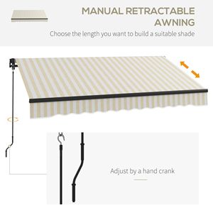 Tenda Parasole Retrattile 2,4m x 2m (8FT x 6.5FT) con Telaio in Alluminio e Telo in Polietilene 280gsm Resistente ai Raggi UV, Colore Beige Bianco, per Terrazze, Balconi e Giardini - Product Image 4