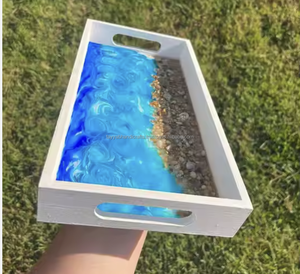 Plateau de service en bois et résine époxy, design personnalisé accepté, plateau de service en résine époxy et bois en provenance d'Inde - Product Image 1