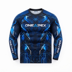 Camiseta de Compresión para Hombre, Azul y Negro, con Estampado por Sublimación, Manga Larga, Ropa Deportiva para Gimnasio, Entrenamiento, Fitness, Running, con Logotipo Personalizado - Product Image 3