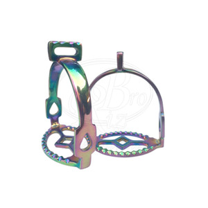 Estribo de hierro español con 90 grados °   Estribos Ecuestres de Acero Inoxidable con Recubrimiento de Titanio Multicolor de 4.75 Pulgadas - Product Image 3