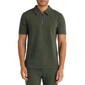 Camiseta deportiva de entrenamiento con cremallera de un cuarto para hombre, corte ajustado, manga corta, ropa deportiva para fitness - Product Image 1