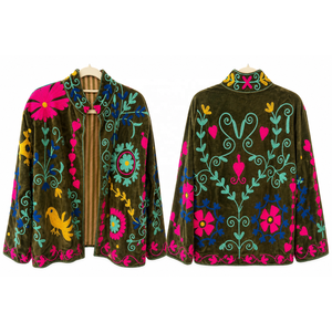 Ladies Kashmiri Aari Reversible Eco-Friendly Floral Pattern Quilted <b>Leather</b> <b>Blazer</b> <b>Jacket</b>-Lightweight Winter Outerwear - Product Image 2