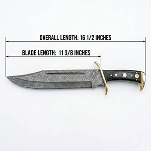 Couteau de chasse Bowie multifonctionnel en acier Damas fait main, lame fixe, manche en bois noir, fourreau en cuir, OEM - Product Image 2