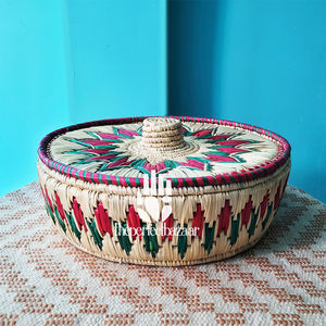 Cesta Redonda de Hierba Moonj Natural con Tapa, Diseño Vintage Ecológico, Cesta de Almacenamiento de Alimentos de 16 Pulgadas - Product Image 1