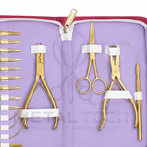 Unique Stainless Steel Salon Gold Hair Extension <b>Tool</b> Kit for Professional Installation Removal Scissors Loop Needle Storage - Product Image 6