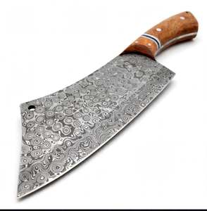 Cuchillo de Cocina Artesanal de Acero Damasco con Diseño de Gota de Lluvia, Mango de Madera de Burl, Cuchillo de Carnicero Resistente - Product Image 6