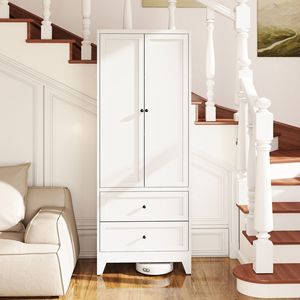 72-Inch <b>White</b> Freestanding Pantry <b>Cabinet</b> with 2 Drawers Heavy Duty Kitchen <b>Storage</b> Organizer Adjustable Shelves - Product Image 3
