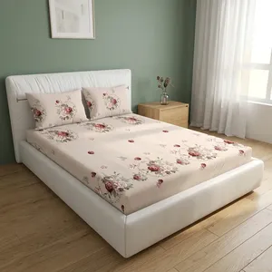 Stylish <b>Cream</b> <b>Bed</b> Sheet 300tc Thread Count Durable Eco-Friendly Pillowcase Set 118 GSM Microfiber Soft Touch Modern Bedroom Home - Product Image 5