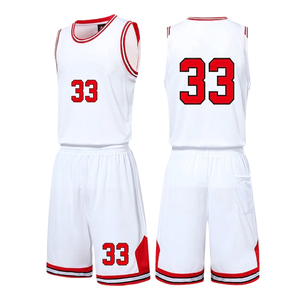 Ensemble de maillot de basket-ball blanc personnalisable, numéro 33 rouge, imprimé par transfert thermique sur le devant, uniforme sans manches unisexe, séchage rapide, pour adultes - Product Image 1