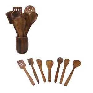 Ensemble d'ustensiles de cuisine en bois d'acacia teck lisse de qualité supérieure, 7 pièces, cuillères en bois de qualité supérieure pour la maison et la cuisine - Product Image 6