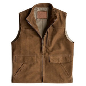 Chaleco de Cuero Gamuza Marrón para Hombre 2025 OEM RTS, Invierno, Doble Cara, Bolsillos Delanteros, Sin Mangas, Transpirable, Calefactable, Secado Rápido, con Cremallera - Product Image 1